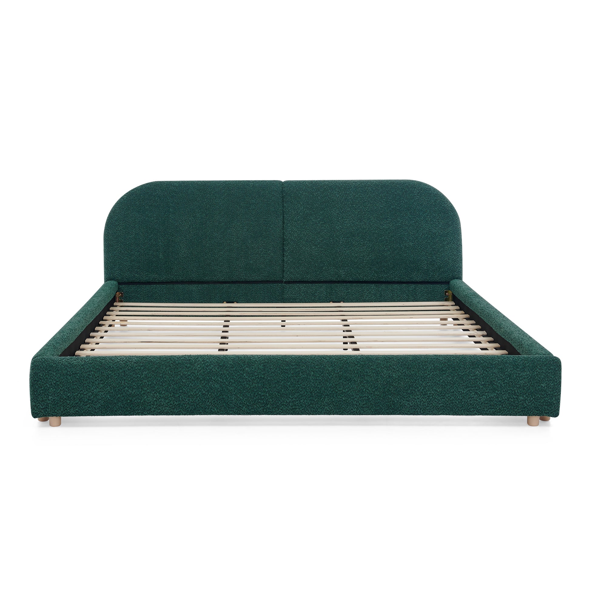 King Size Upholstered Bed Frame, Modern Minimalist Style with Tall Curved Headboard, Premium Circle Yarn Fabric & Sturdy Leg Support, Mattress Not Included-Green image 8
