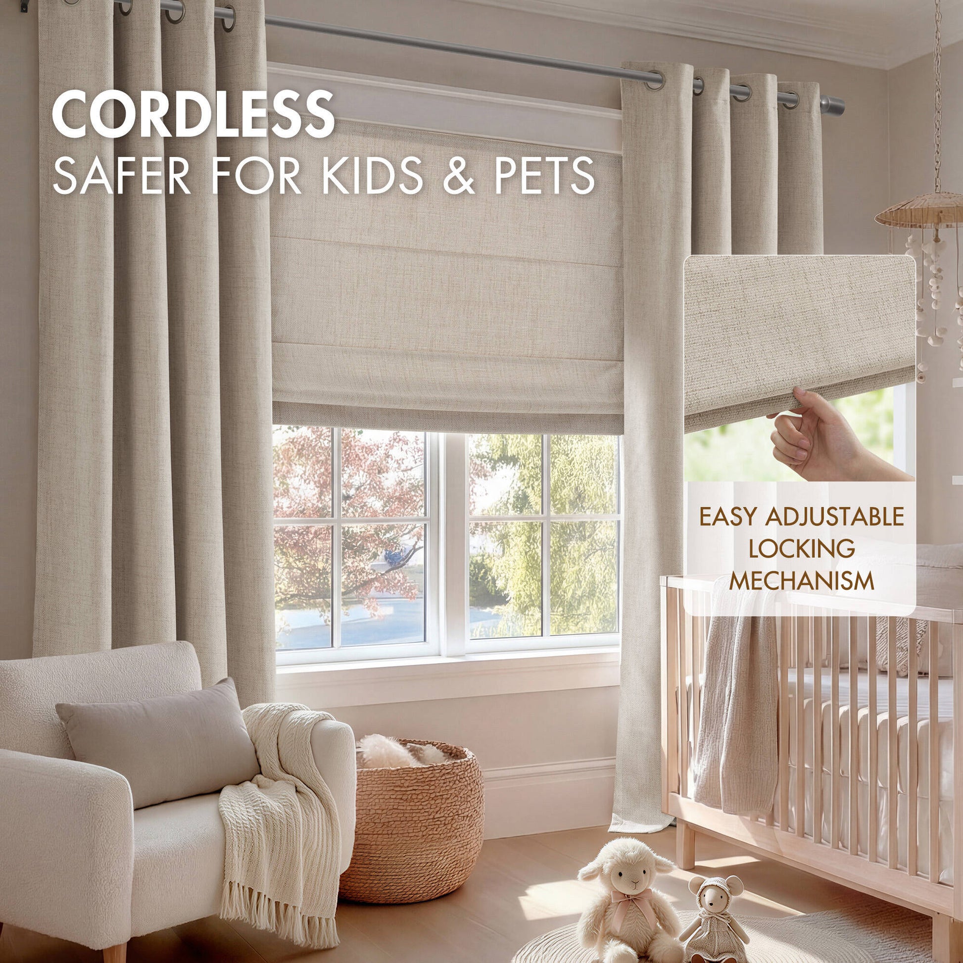 1 Piece 35x64" Room Darkening Cordless Roman Shade,Neutral image 10
