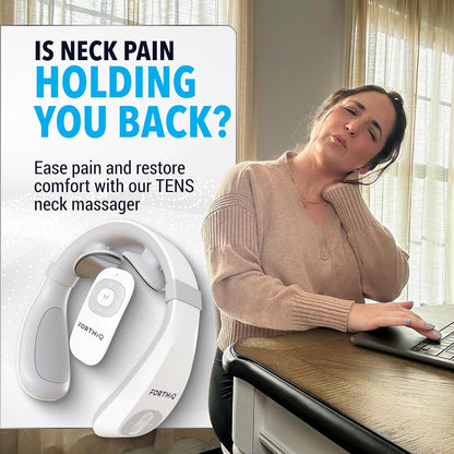 Neck TENS Machine with Heat - side view showing controls