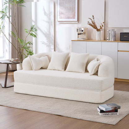 (Old Sku: W2231P392100) 2-in-1 Foldable Sofa Bed,70 Inch Folding Boneless Couch Convertible Compressed Sleeper Sofabed, 4 Pillows for Living Room Apartment, Milk White image 12