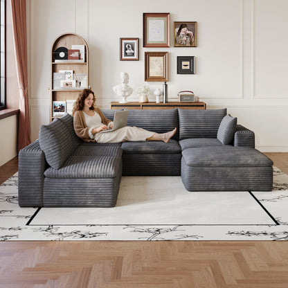 99*103" Cloud Sofa,Corduroy Fabric,Deep Seat Couches,Double-layer design,Removable Cushion,No Assembly, DIY Combination for Living room, Bedroom,Conference room,Apartment,Dark Grey image 2