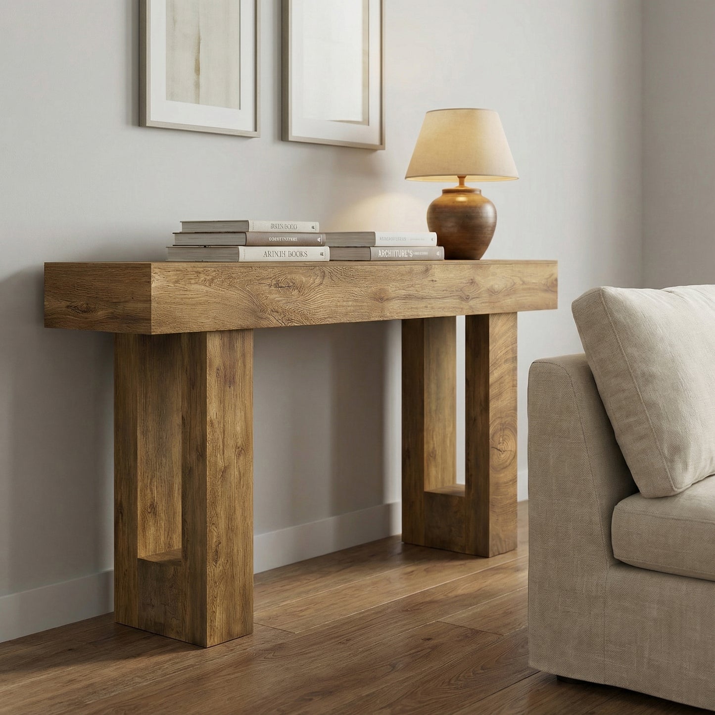 63'' Long Console Table, Farmhouse Entryway Table with Storage, Native Wood Grain Tree Scars, Wooden Rectangular Sofa Table Behind Couch for Entrance, Hallway, Living Room, Foyer (Natural Wood) image 8