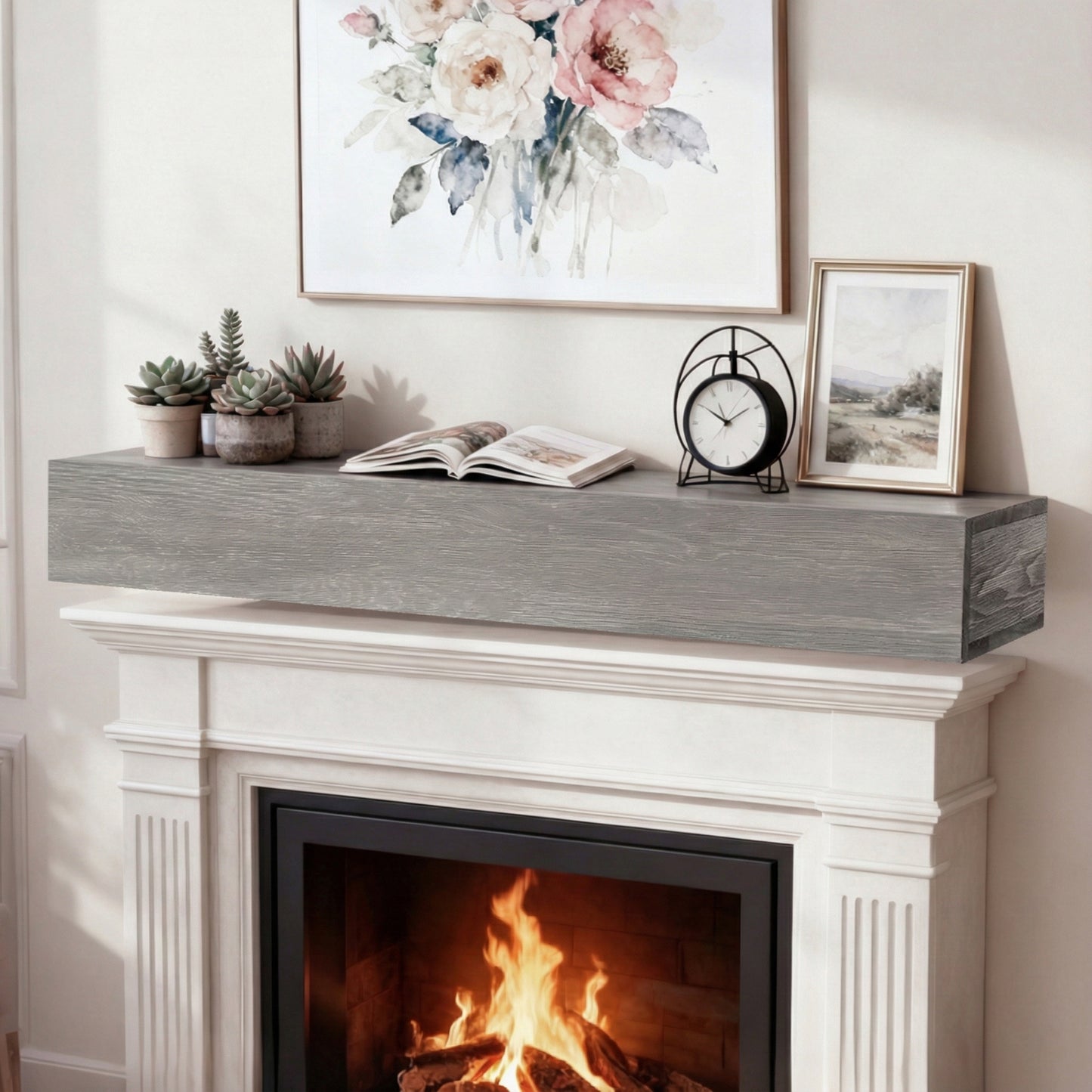 72" Rustic Wood Fireplace Mantel,Wall-Mounted & Floating Shelf for Home Decor image 1