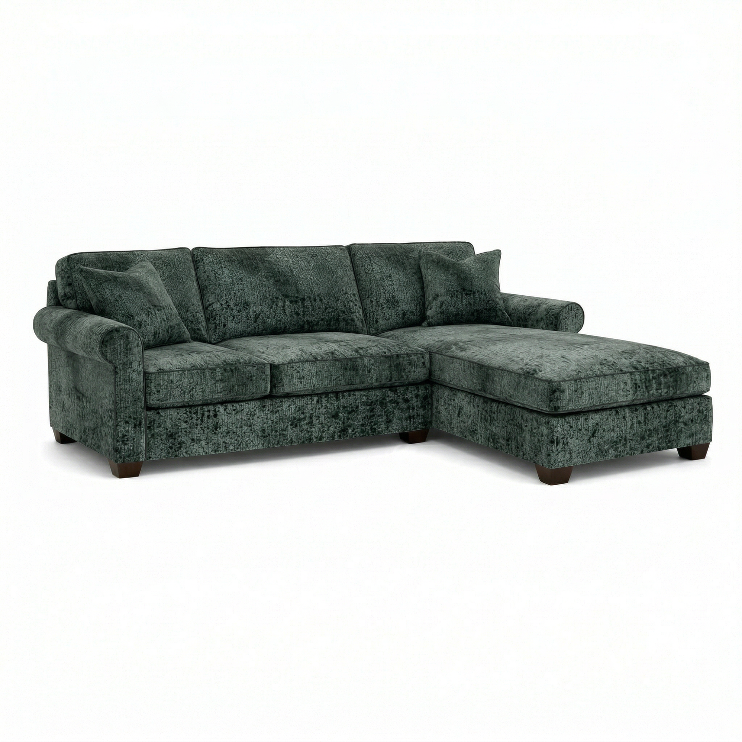 Irlanda Sectional – Made in USA, 5-Day Shipping, Custom Fabric Options, L-Shaped Sectional Wholesale Sectional Furniture - Green Velvet Antique Charcoal - Green image 1