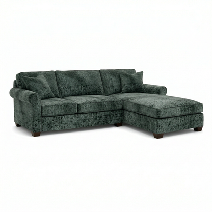 Irlanda Sectional – Made in USA, 5-Day Shipping, Custom Fabric Options, L-Shaped Sectional Wholesale Sectional Furniture - Green Velvet Antique Charcoal - Green image 1