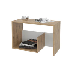 Stylish Macadamia and White Side Table with Open Storage