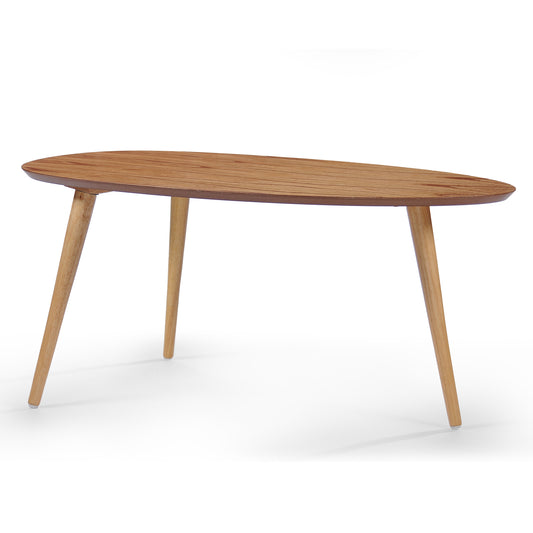 Mid-century modern oval coffee table with splayed legs - front view