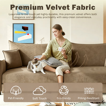 81.9" King Pull Out Sofa Bed,3-in-1 Convertible Sofa Bed with 3 Pillows & Golden Accent Detail Design, Modern Velvet 3-Seater Couch,for Small Space,Living Room,Apartment,Camel image 11