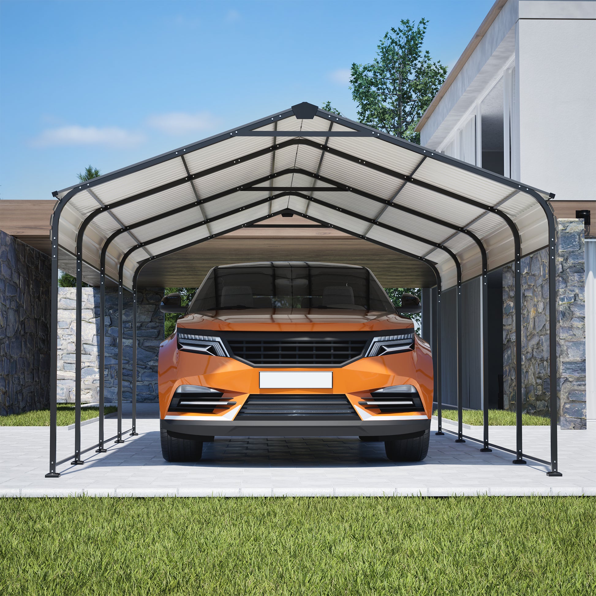 12X20 FT Metal Carport, Outdoor Car Shelter All Weather, Heavy Duty Outdoor Galvanized Car Shelter for Car Boat Truck and SUVs Black image 12