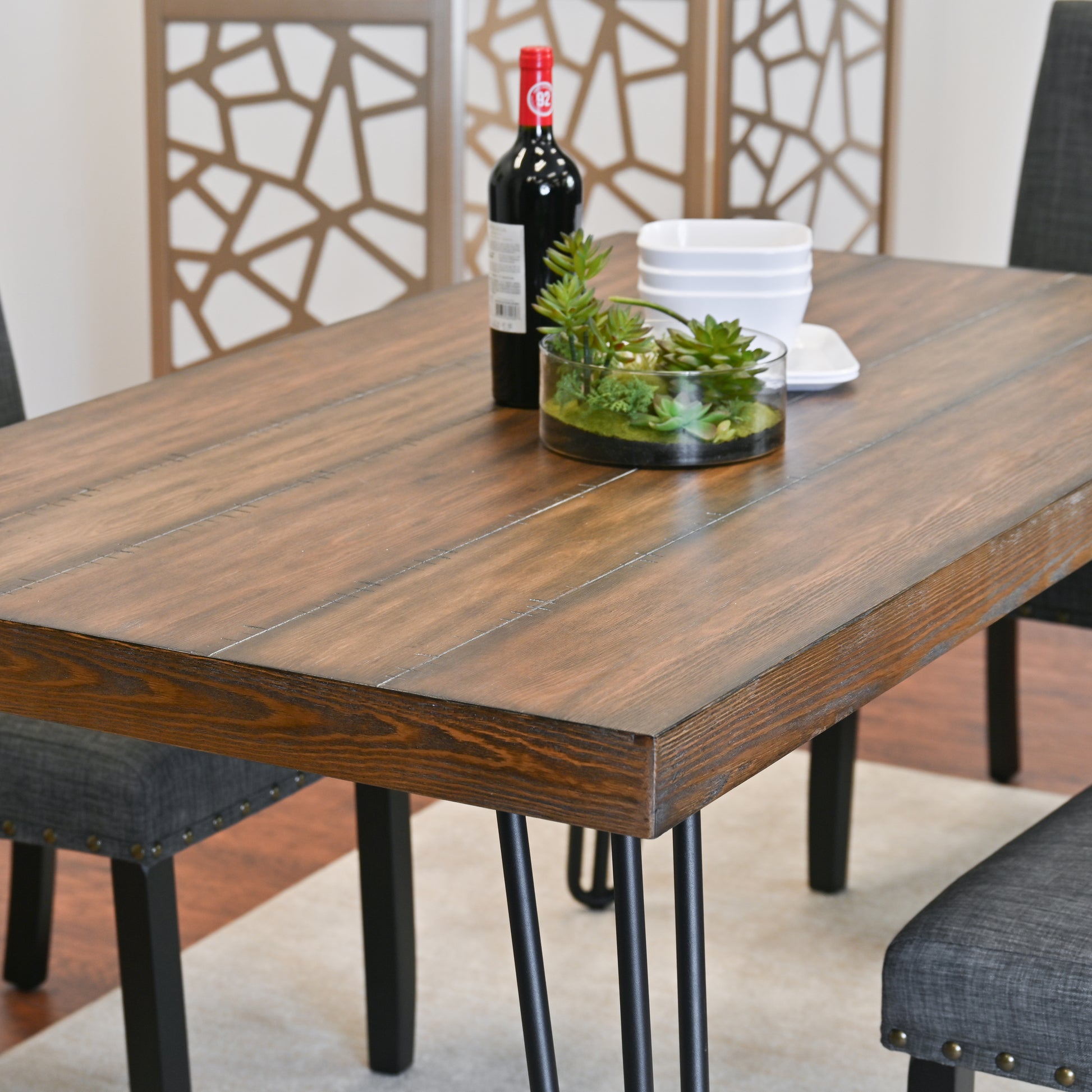 Amisos 6-Piece Dining Set, Hairpin Dining Table with 4 Chairs and a Wood Bench, 3 Color Options image 4