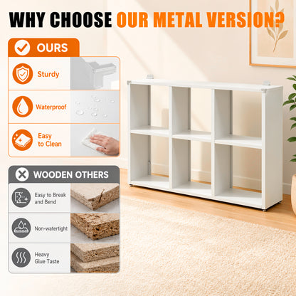 Book Shelf,Metal Bookcase,Display Shelf Storage Organizer,6-Cube Bookshelf,11.8"x 28" x 41",Easy Assembly,for Living Room,Bedroom,Home Office,White image 6