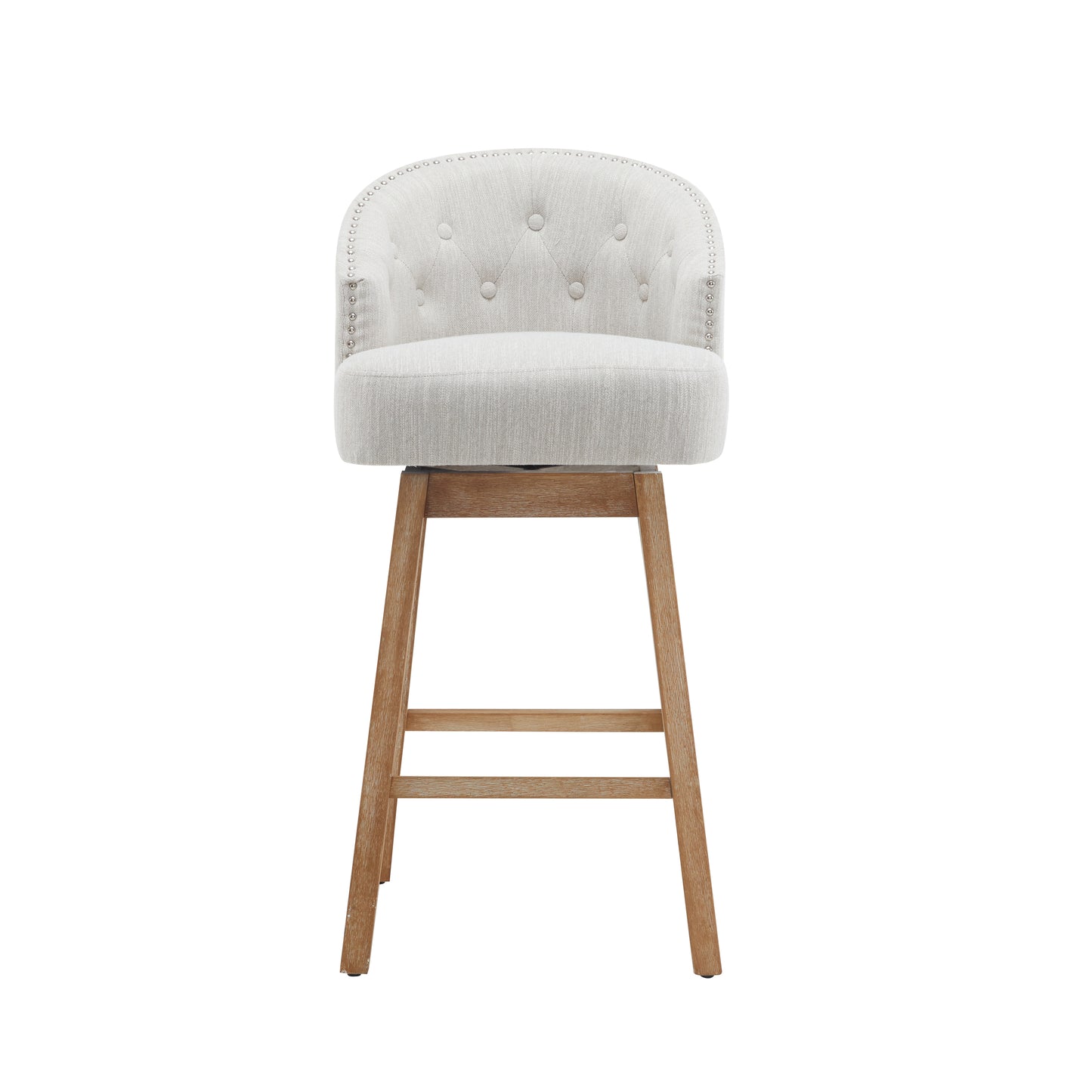33.25" Swivel Counter Stools Set of 2, Upholstered Counter Height Bar Stools with Solid Rubber Wood Frame, Backrest, Footrest, Armless Barstools for Home Bar, Kitchen Counter, Natural + Beige image 8