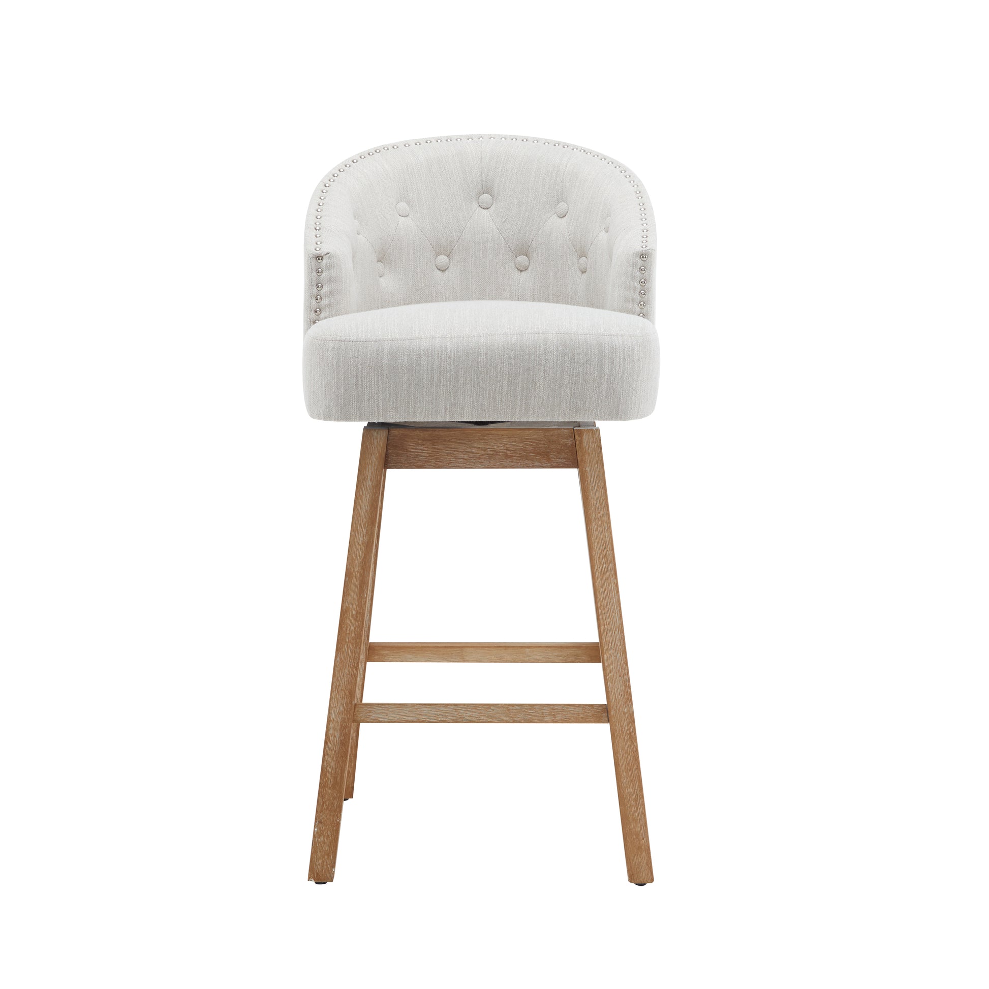 33.25" Swivel Counter Stools Set of 2, Upholstered Counter Height Bar Stools with Solid Rubber Wood Frame, Backrest, Footrest, Armless Barstools for Home Bar, Kitchen Counter, Natural + Beige image 8