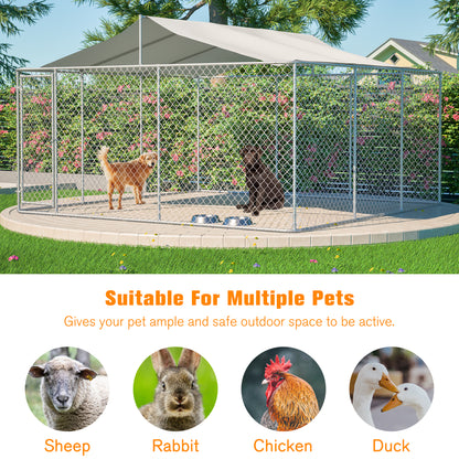 Heavy Duty Outdoor Dog Kennel 14.8x14.8x7.6 ft, Galvanized Chain Link Playpen with Waterproof Anti-UV Cover, Secure Lock, Large Exercise Pen for Puppy & Pets image 6
