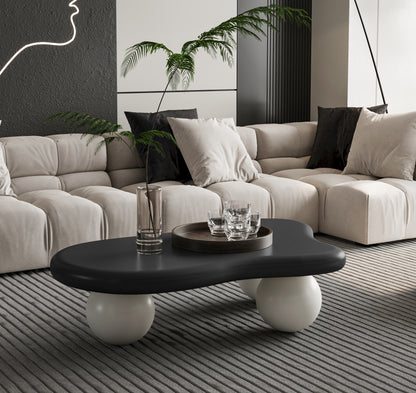 40 Inch Cloud Shaped Coffee Table with 3 Ball Legs for Living Room, Black Top White Legs image 2