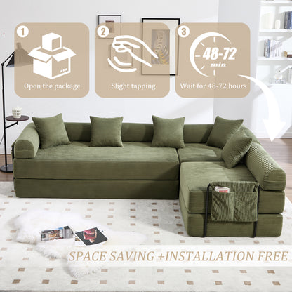 UNITED WE WIN convertible folding sofa bed, with fixed frame and pillow back handrail, cloud corduroy folding mattress sofa, folding memory foam bed in living room/dormitory/guest room/home office/apt image 7