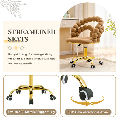 Velvet Bubble Back Swivel Office Chair, Adjustable Height Cute Vanity Chair with Gold Base & Wheels for Bedroom, Makeup Room. image 7