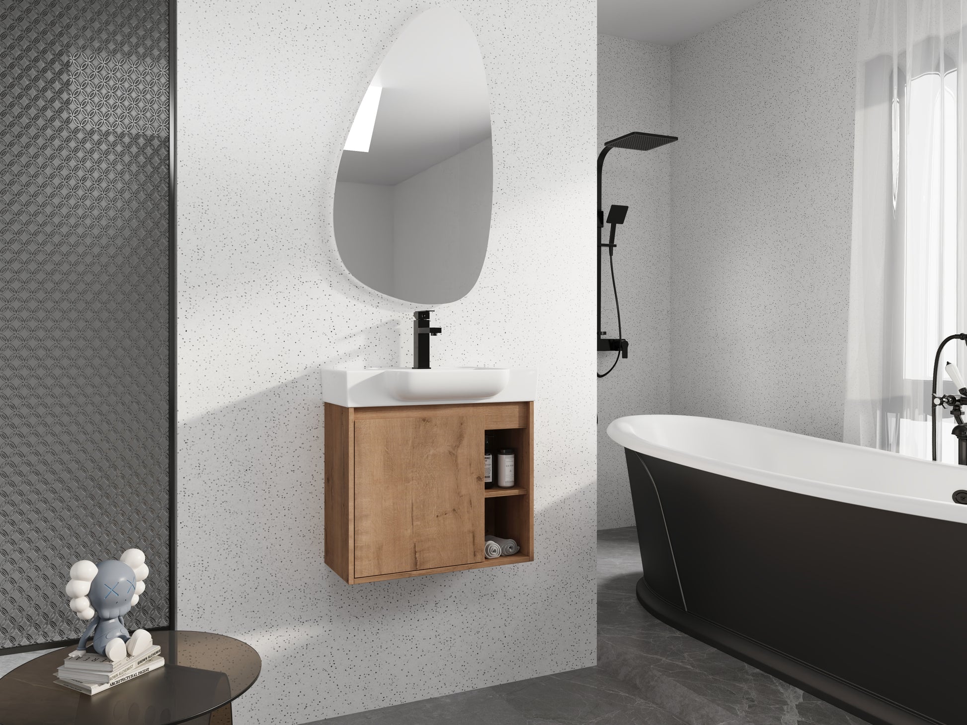 24'' Wall-Mounted Bathroom Vanity with White Ceramic Sink & Soft-Close Door, KD-Packing image 8