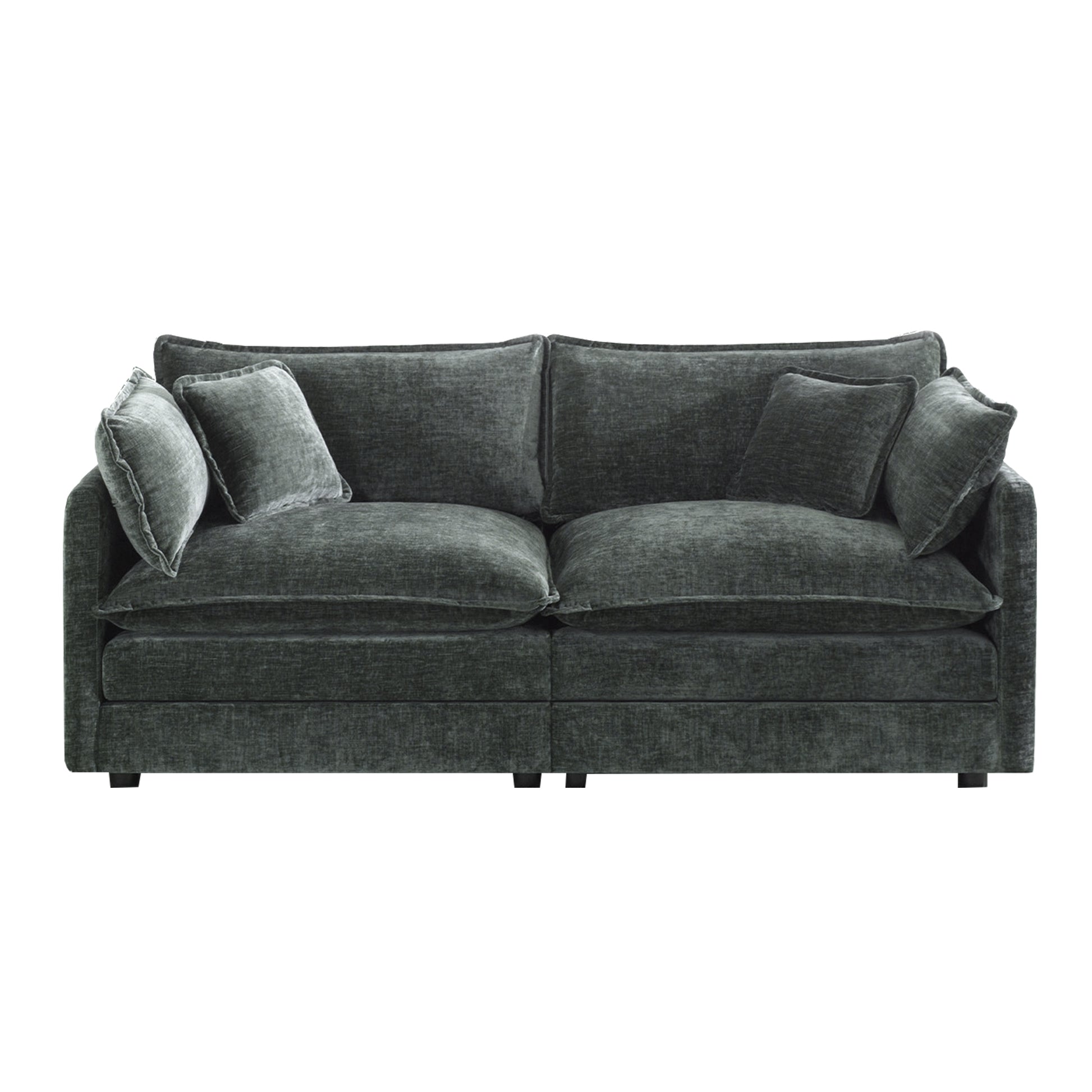 Modern Fabric Loveseat Sofa Couch for Living Room, Upholstered Large Size Deep Seat 2-Seat Sofa with 4 Pillows,Gray Chenille image 4