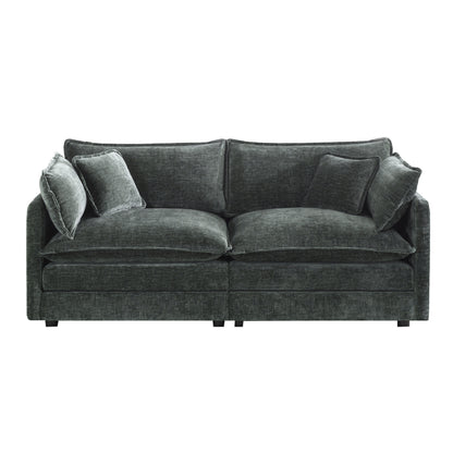 Modern Fabric Loveseat Sofa Couch for Living Room, Upholstered Large Size Deep Seat 2-Seat Sofa with 4 Pillows,Gray Chenille image 4