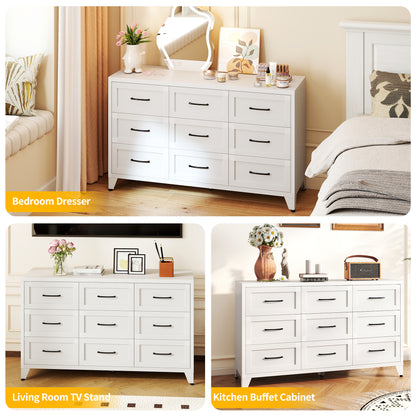 9 Drawer Dresser for Bedroom, Metal Profile Chest of Drawers, White Bedroom Dresser with Storage Drawers for Closet, Hallway, Entryway, Steel Furniture with Quiet-Glide Rails, Easy-Clean & Scratch image 6