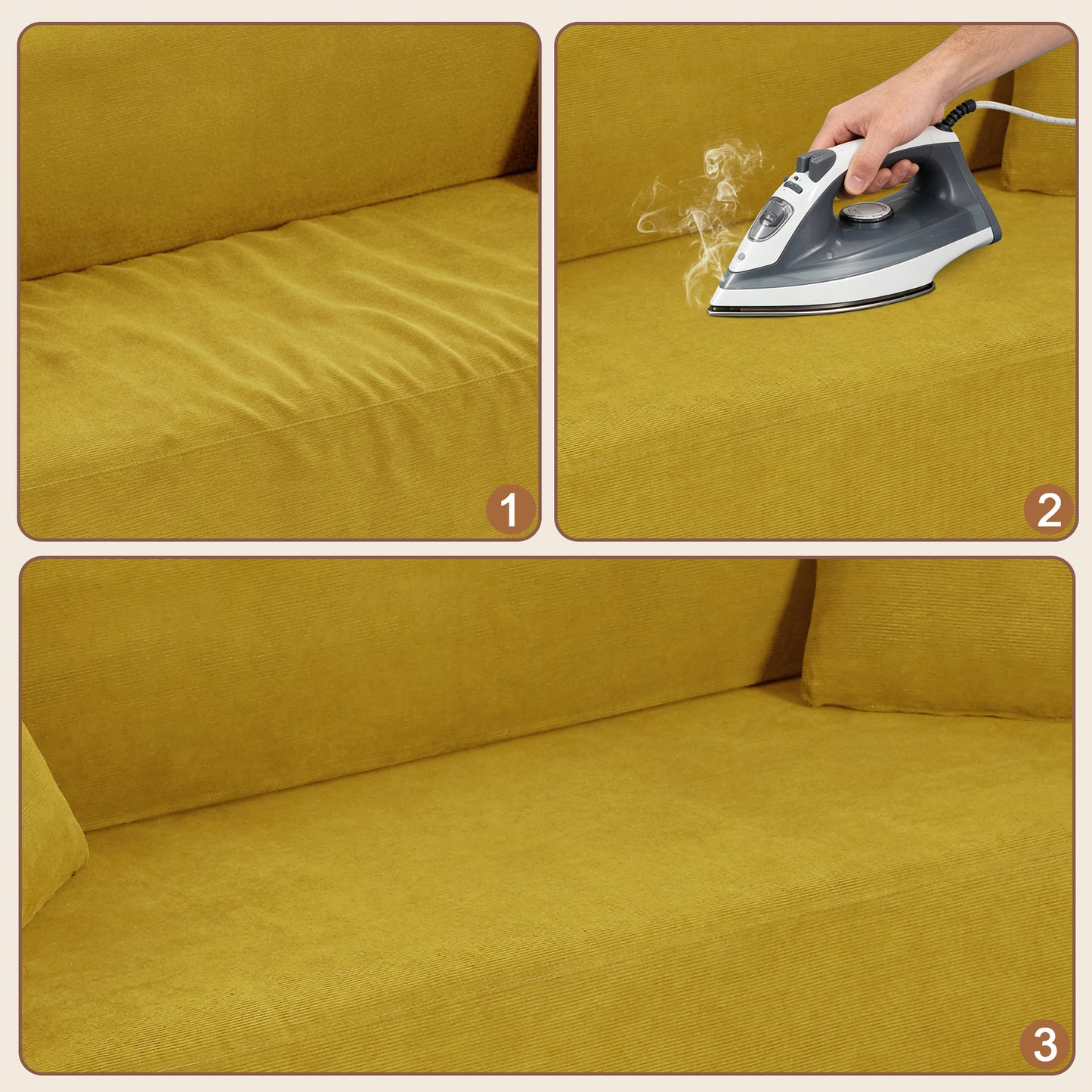 Durable corduroy sofa, 3-seater, foam and spring construction