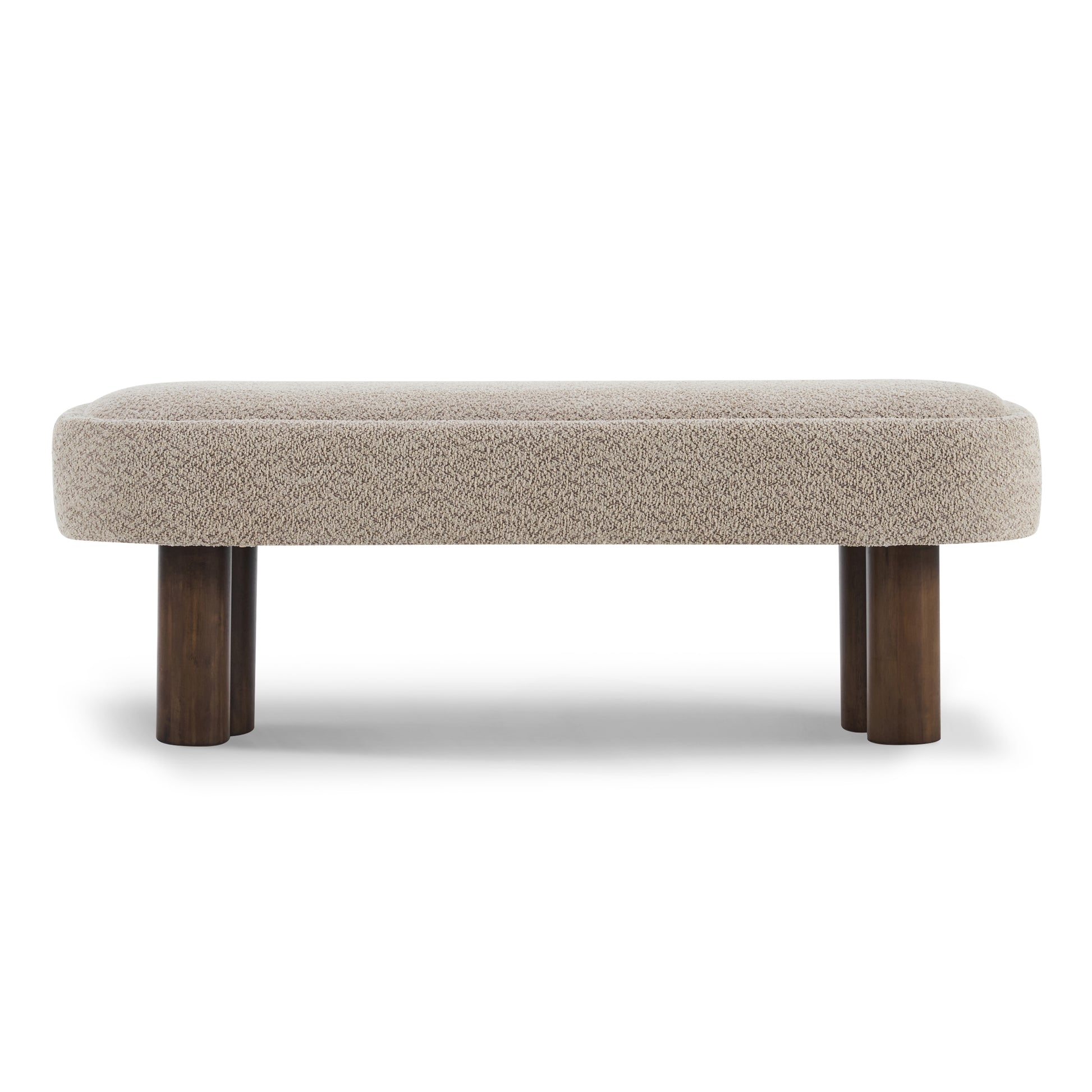 Indoor Khaki Boucle Dining Bench with Walnut Color Legs, 51.57'L Upholstered Seating for Kitchen, Dining Room and Living Space,250lbs Capacity image 6