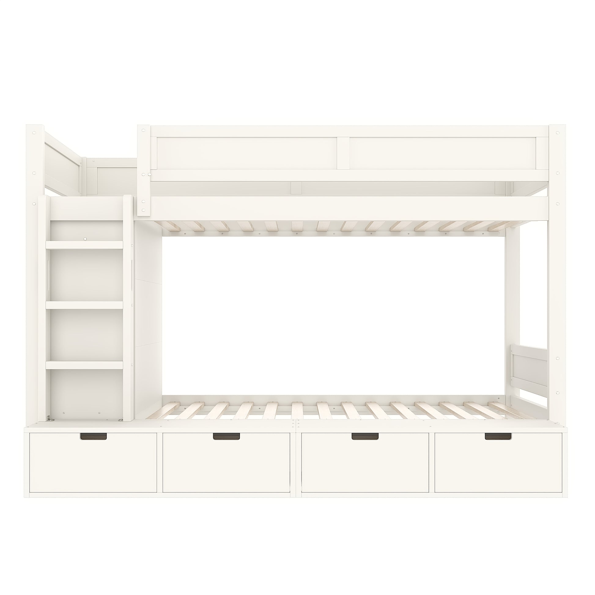 Twin over Twin Bunk Bed with 4 Storage Drawers, Solid Wood Bunk Bed with Built-in Wardrobe and Full-length Guardrails, No Box Spring Needed, Ivory image 10