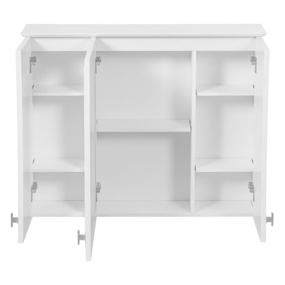 35 inch 2-in-1 Bathroom Wall Cabinet, Wall Mounted Medicine Cabinet with 5 Adjustable Shelves, Mirrored Door Over Toilet Storage Cabinet, White image 9