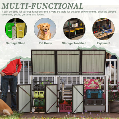 Garbage Bin Shed Stores 3 Trash Cans with Pneumatic Support Rod, with Lockable Doors & Waterproof Lid Chain, for Patio,Garden,Backyard,Grey image 5