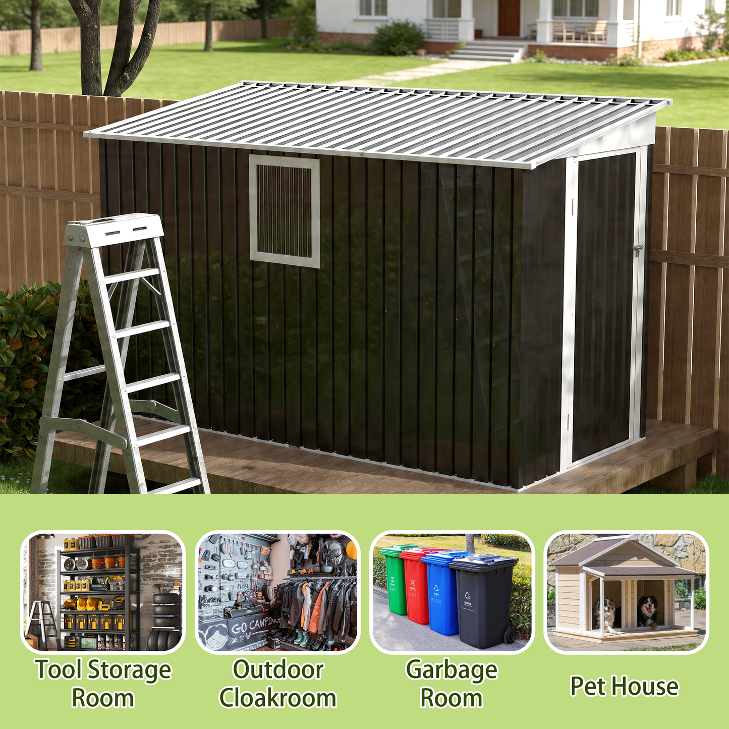 4X9 FT Metal Garden Shed with 1 Window Hinge Door Outdoor Storage image 5