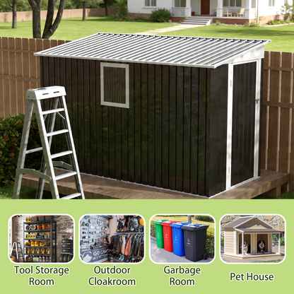 4X9 FT Metal Garden Shed with 1 Window Hinge Door Outdoor Storage image 5
