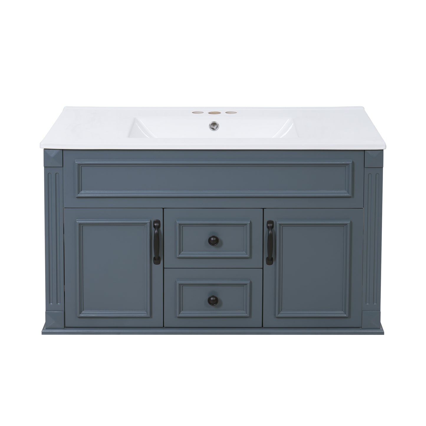 36 inch Wall Mounted Bathroom Cabinet with Ceramic Sink and Drawers, French Simple Style Vanity with Soft Closing Hinges image 10