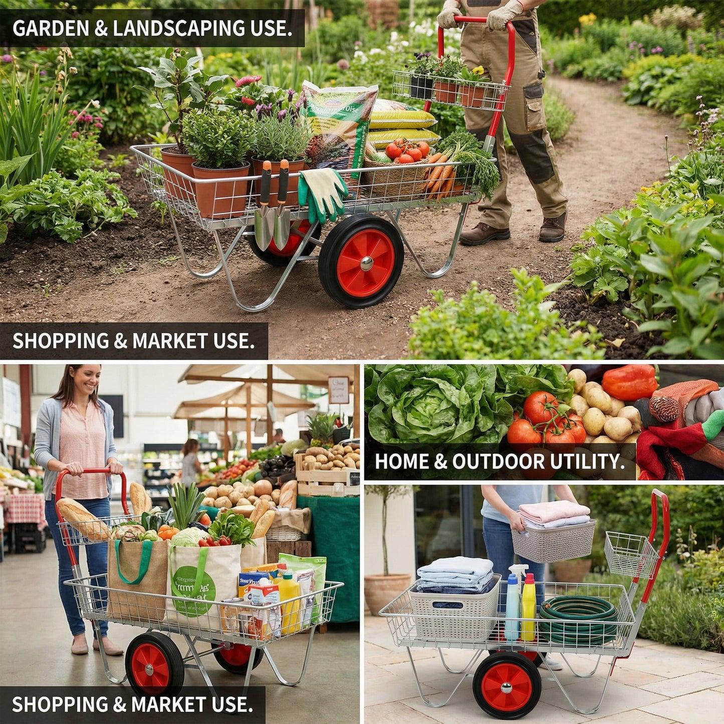 Garden Centre Trolley Heavy Duty Garden Utility Cart with Wheels, Rolling Storage Trolley for Outdoor Patio Yard Lawn and Gardening Tools image 12