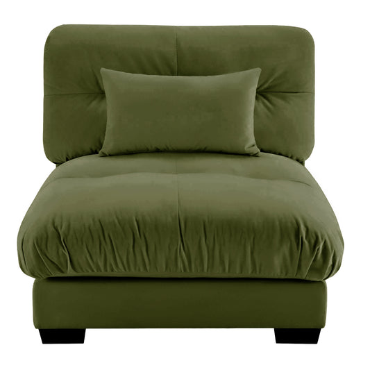 Milano Armless Sofa green velvet front view with pillow