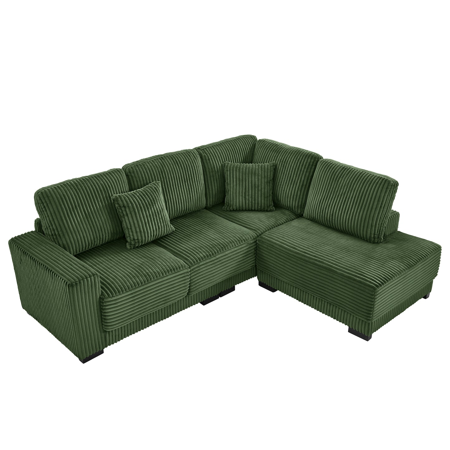 93" Sectional Sofa, L Shaped Sofa Couch with Reversible Chaise Lounge, Upholstered Soft Corduroy Couch for Living Room, Apartment (Green) image 11