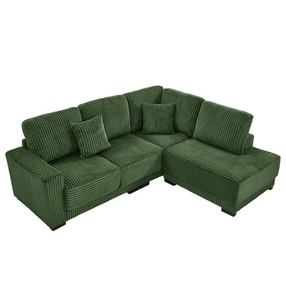 93" Sectional Sofa, L Shaped Sofa Couch with Reversible Chaise Lounge, Upholstered Soft Corduroy Couch for Living Room, Apartment (Green) image 11