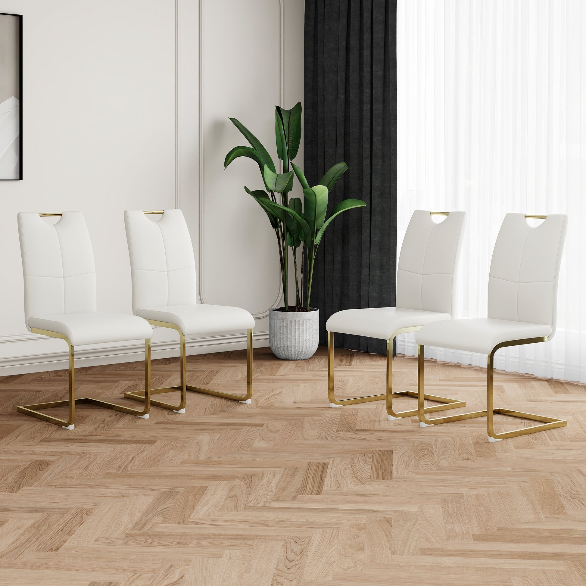 Modern Dining Chairs with Faux Leather Padded Seat Dining Living Room Chairs Upholstered Chair with gold Metal Legs Design for Kitchen, Living, Bedroom, Dining Room Side Chairs Set of 4 image 1