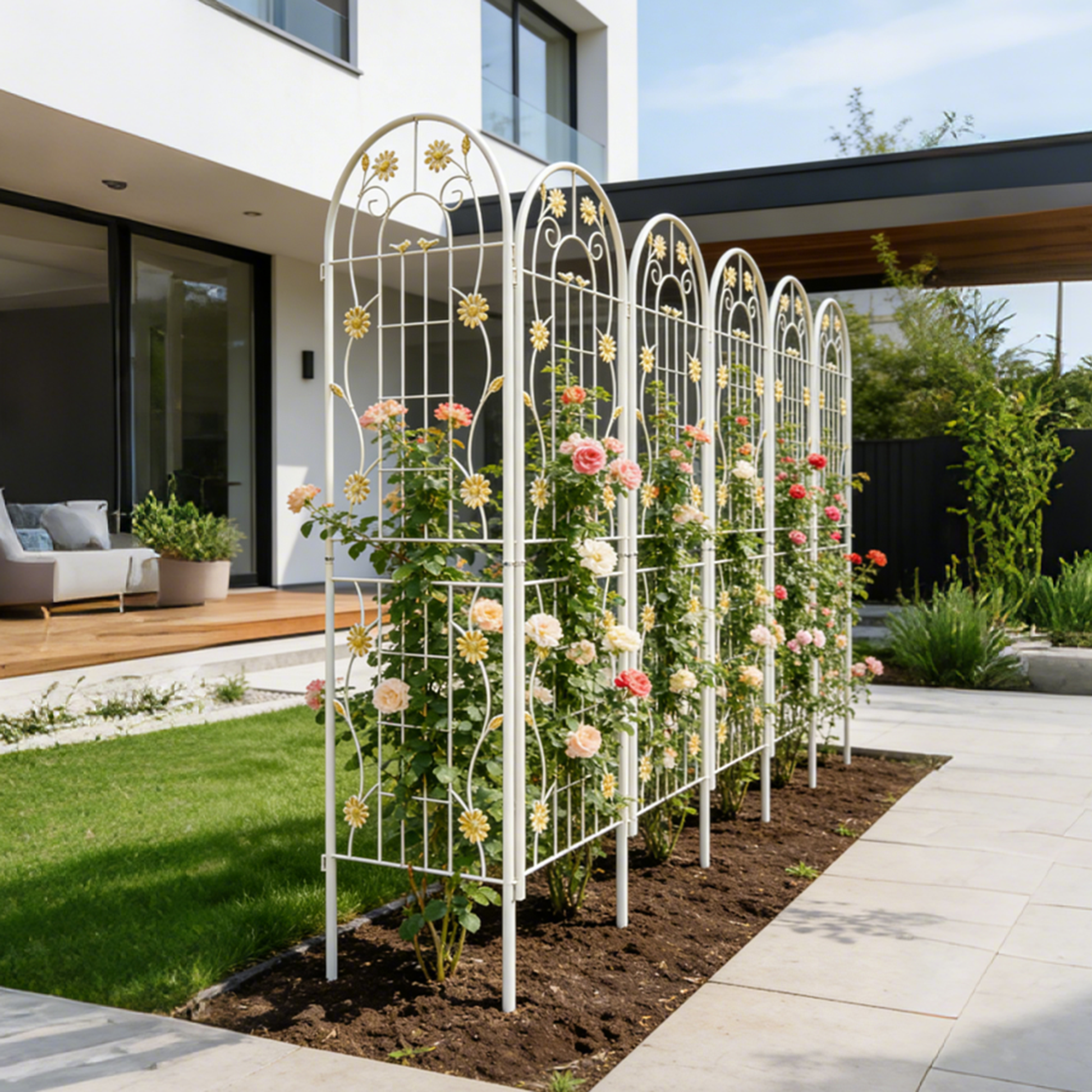 4 Pack Metal Garden Trellis 71" x 19.7" Rustproof Trellis for Climbing Plants Outdoor Flower Support Cream White image 4