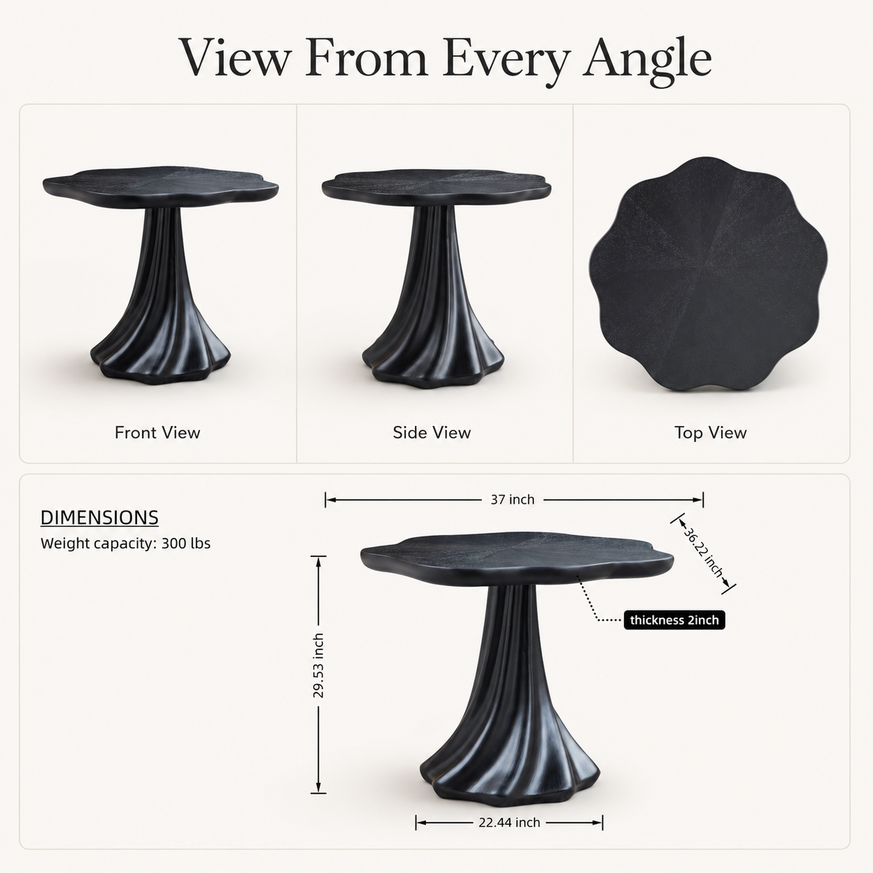 37" Black Sculptural Petal Dining Table – Modern Minimalist Dining Table, Seats 2-4 image 5