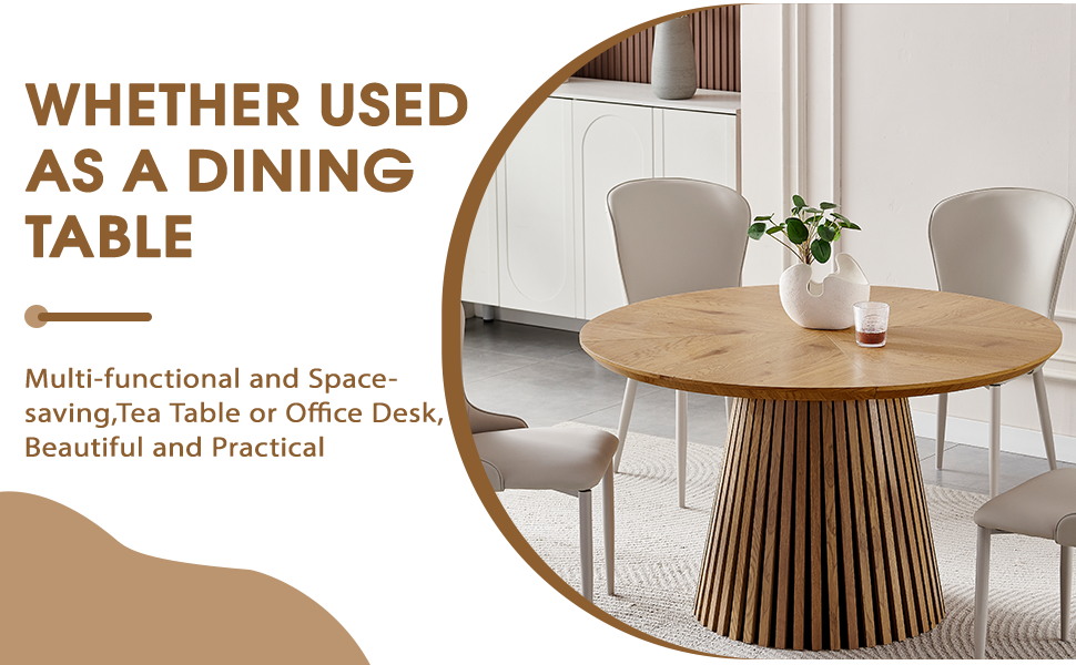 Wooden dining table, modern round kitchen dining table, fashionable design, suitable for family gatherings, multi-functional and space-saving, suitable for living room and dining room image 11