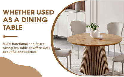 Wooden dining table, modern round kitchen dining table, fashionable design, suitable for family gatherings, multi-functional and space-saving, suitable for living room and dining room image 11
