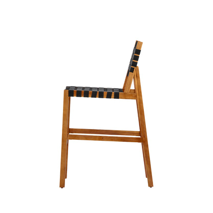 30.5 Inch Seat Height Outdoor Acacia Solid Wood Patio Furniture Set, Black Pe Woven Rope, Breathable and Comfortable,Indoor & Outdoor Use,Teak Finish+Black Rope(set of 5) image 8