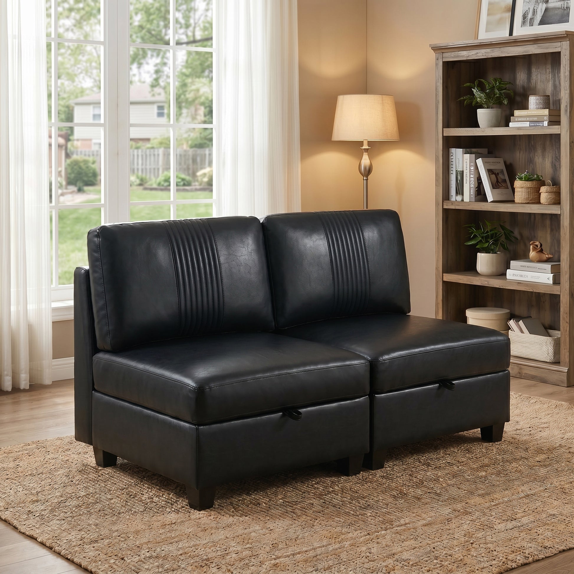 Flexible PU Modular Sofa,Convertible Shapes, Storage & Sleeper Function for Living Room-2seats image 2