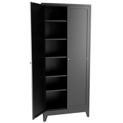 75" Black Metal Kitchen Pantry Cabinet Adjustable Storage with 5 Shelves (180lb Capacity), Freestanding Kitchen Storage Cabinet with Adjustable Shelves, Dishware in Kitchen, Pantry, Dining Room image 4