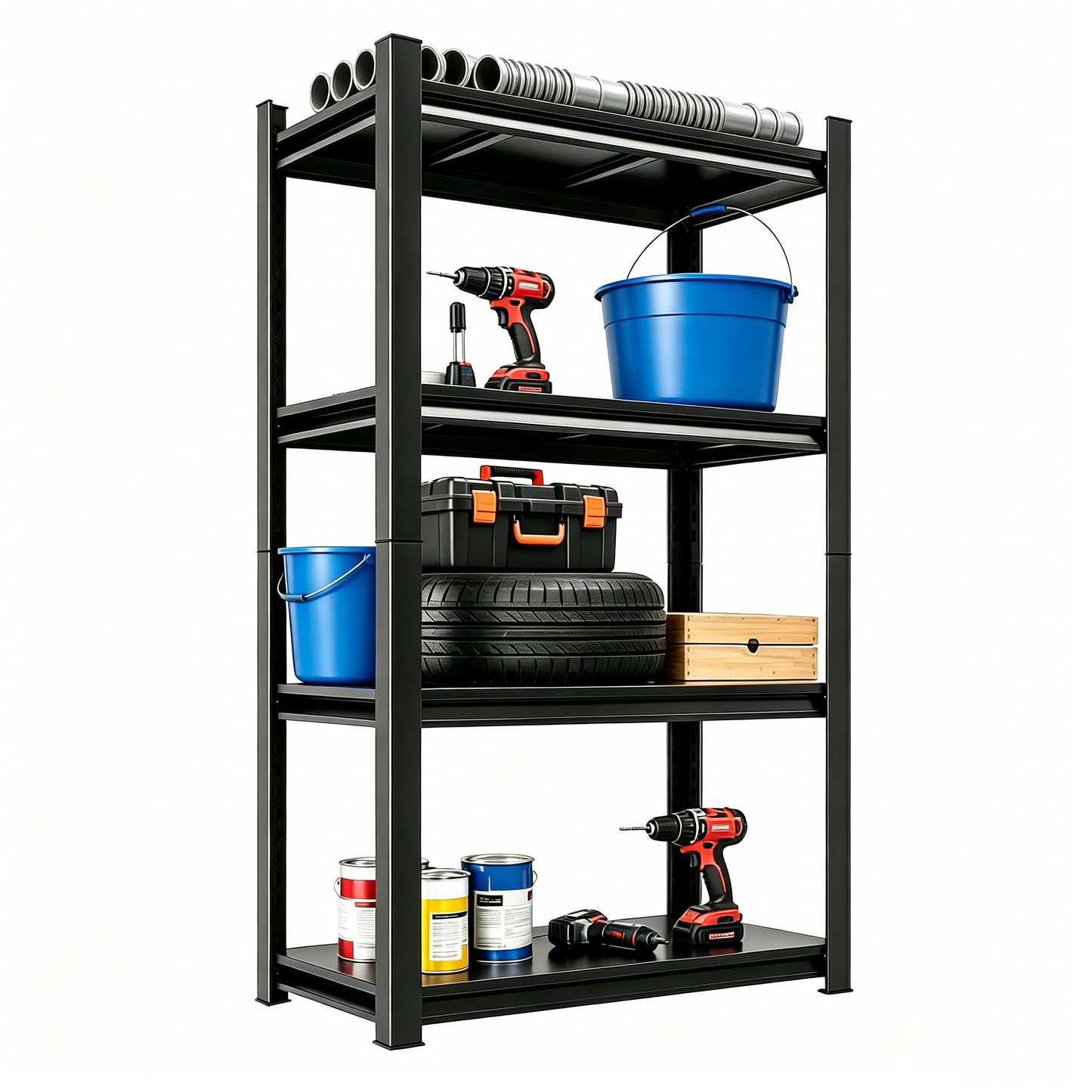 63-Inch Tall Metal Storage Shelf, 1200 LBS Weight Capacity, 4-Tier Adjustable Height Storage Rack, Black, Assembly Needed image 5