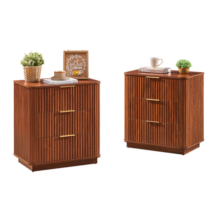 3 Drawers Nightstand Set of 2, 23.6'' Wide Modern Chest of Drawers Curved wave Design, Nightstand, Wood Drawer Organizer for Bedroom, Living Room, Hallway, Walnut,23.6''W x 15''D x 25.2''H. image 1
