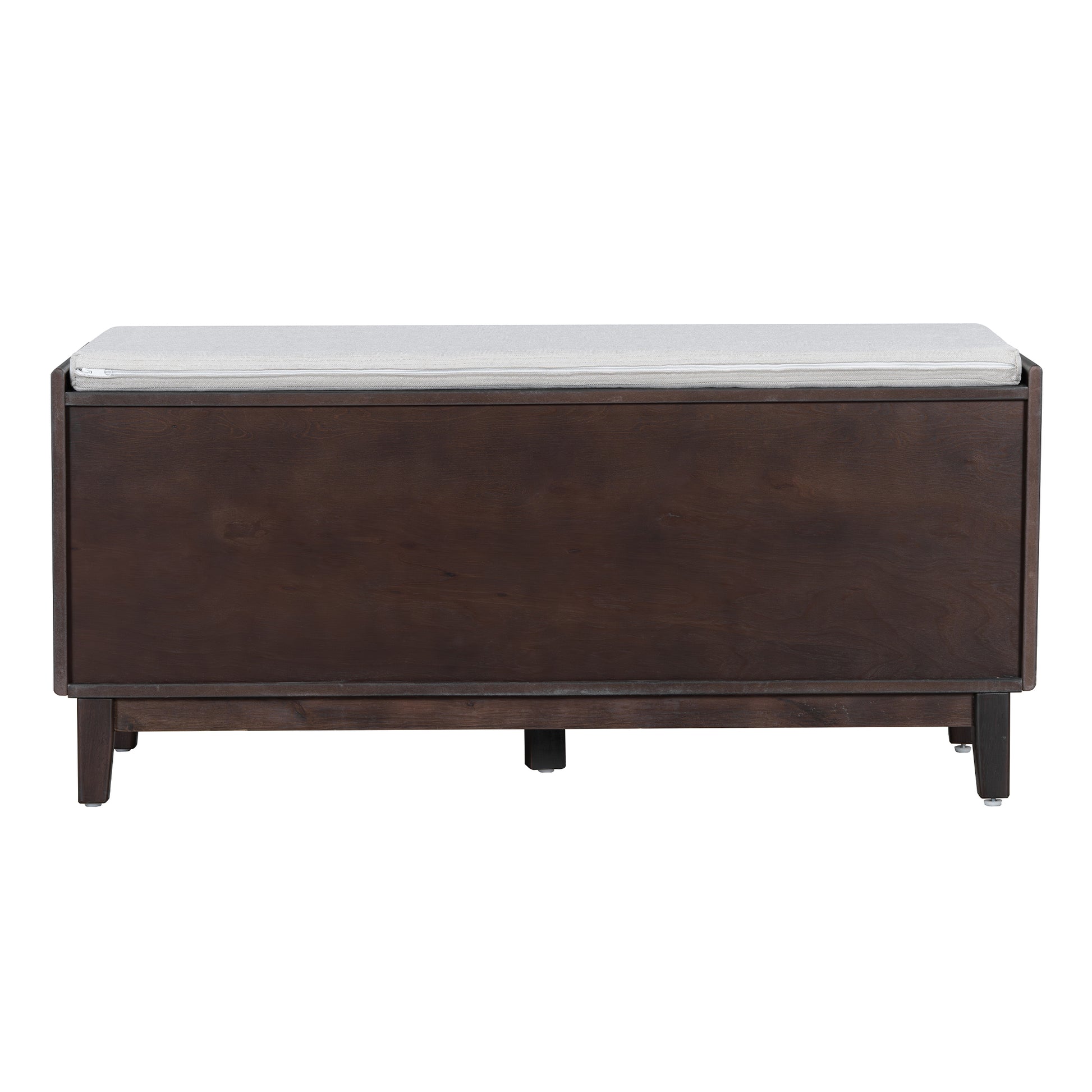 TREXM Boho Rattan Entryway Bench with Storage, Cushioned Shoe Bench with Double Doors, Wooden Shoe Organizer Bench for Entryway and Hallway (Espresso+Beige) image 8
