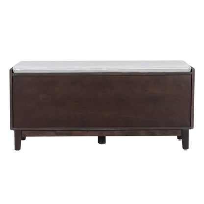 TREXM Boho Rattan Entryway Bench with Storage, Cushioned Shoe Bench with Double Doors, Wooden Shoe Organizer Bench for Entryway and Hallway (Espresso+Beige) image 8