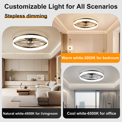 Ultra-Thin BLACK Ceiling Fan Light with Remote & App Control – 23.6'' Modern Flush Mount Fan Lamp, 6 Fan Speeds, Dimmable Brightness, 3000K-6500K Color Temperature for bedroom living room image 8